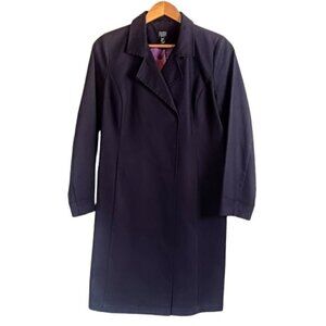 Eileen Fisher Petite Navy Blue Double Breasted Brushed Cotton Coat